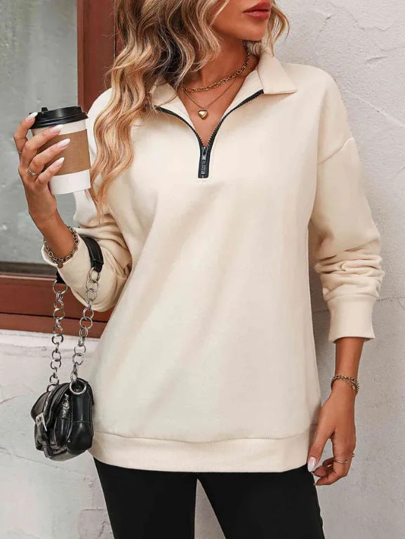 Damen Sweatshirt mit halbem Reißverschluss ModeGeist