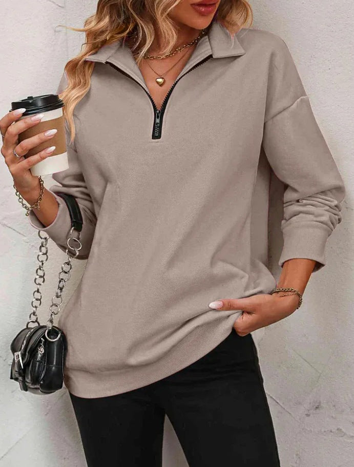Damen Sweatshirt mit halbem Reißverschluss ModeGeist