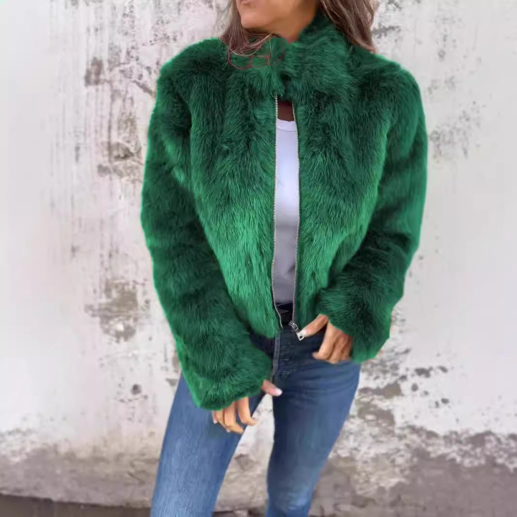 Damen kuschelige Fleecejacke mit hohem Kragen und Reißverschluss ModeGeist