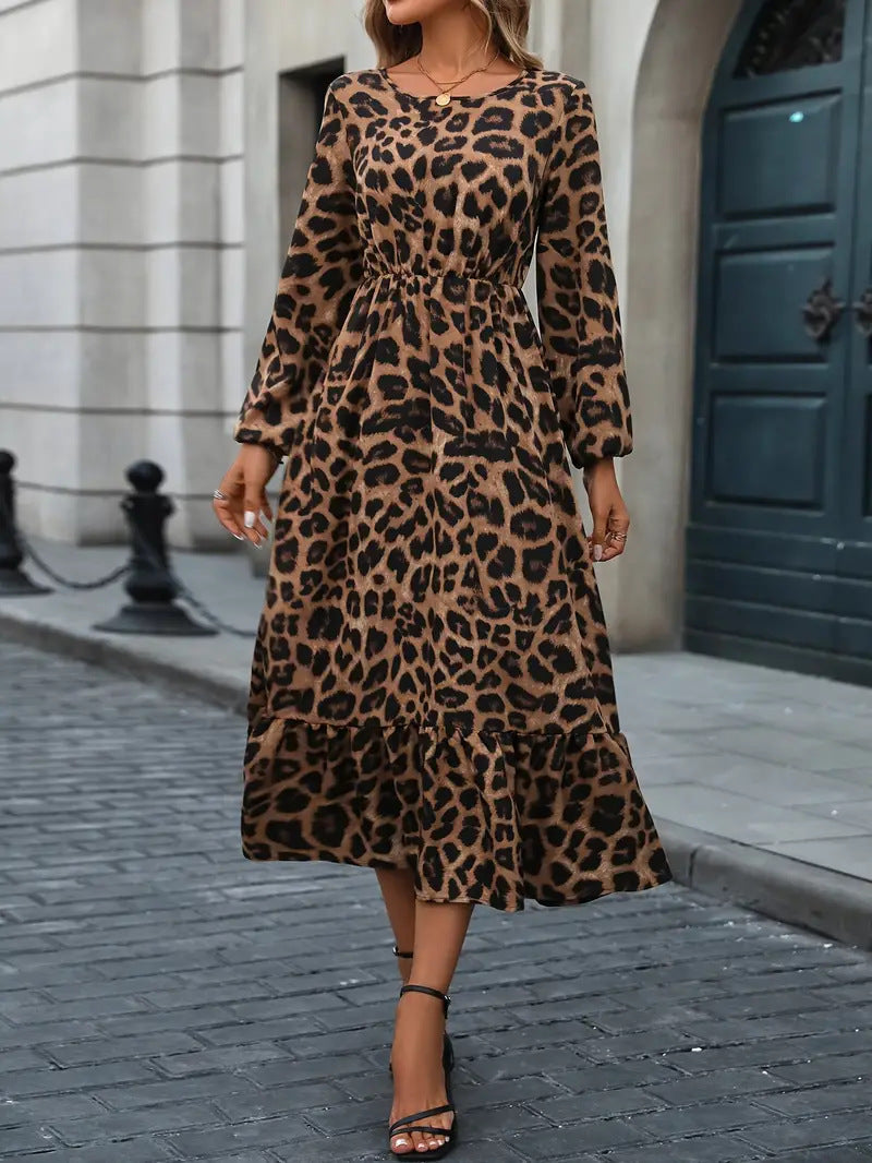 Damen Maxikleid mit tierischem Muster und fließendem Schnitt ModeGeist