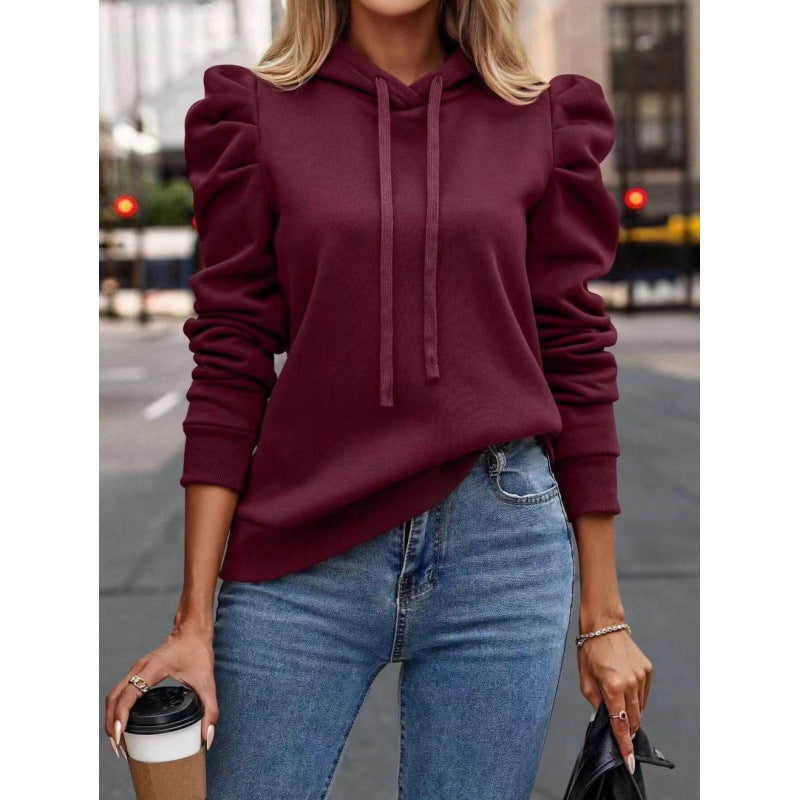 Damen modischer Kapuzenpullover mit Puffärmeln und praktischen Taschen ModeGeist