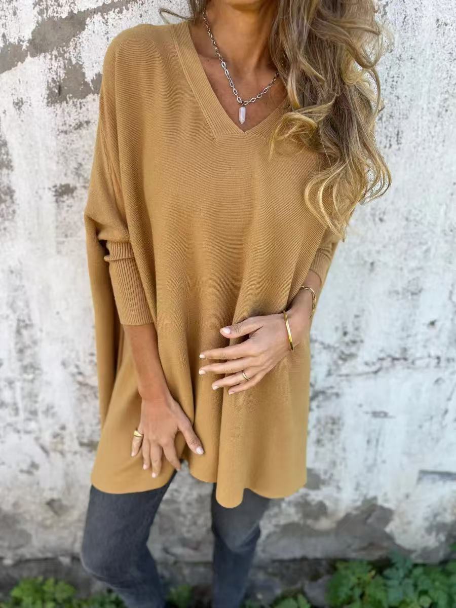 Damen Oversized V-Ausschnitt Pullover im luftigen Design ModeGeist