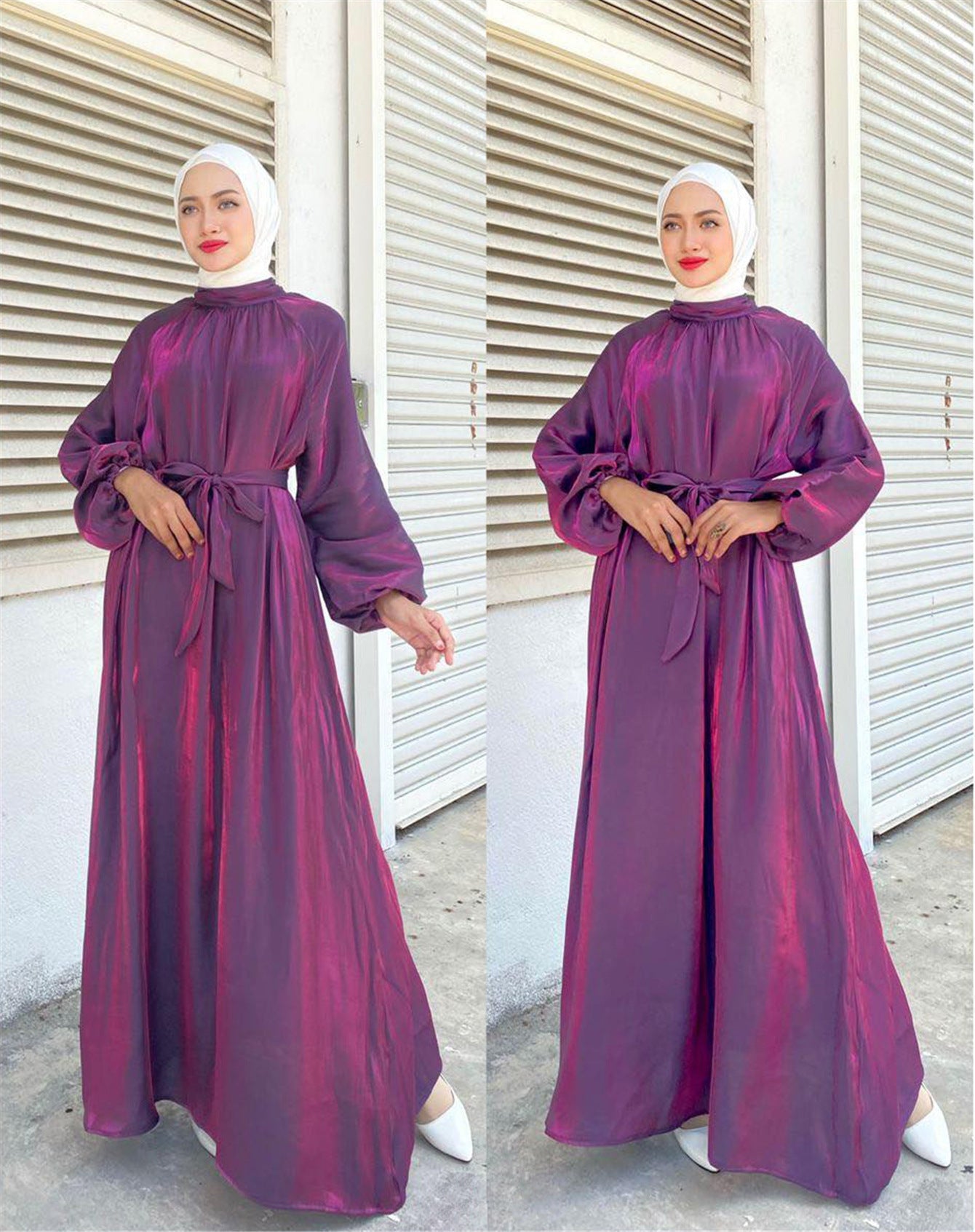 Damen Elegantes Langarmkleid mit Taillengürtel ModeGeist