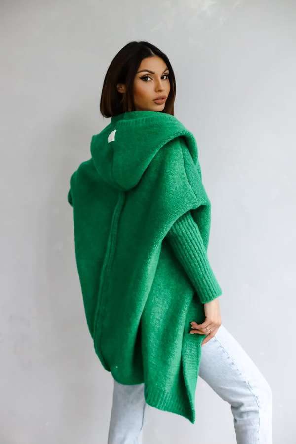 Damen kuschelige Strickjacke mit Kapuze und offenem Schnitt ModeGeist
