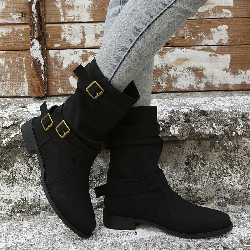 Damen Robuste Stiefel mit modischen Schnallen und lässigem Design ModeGeist