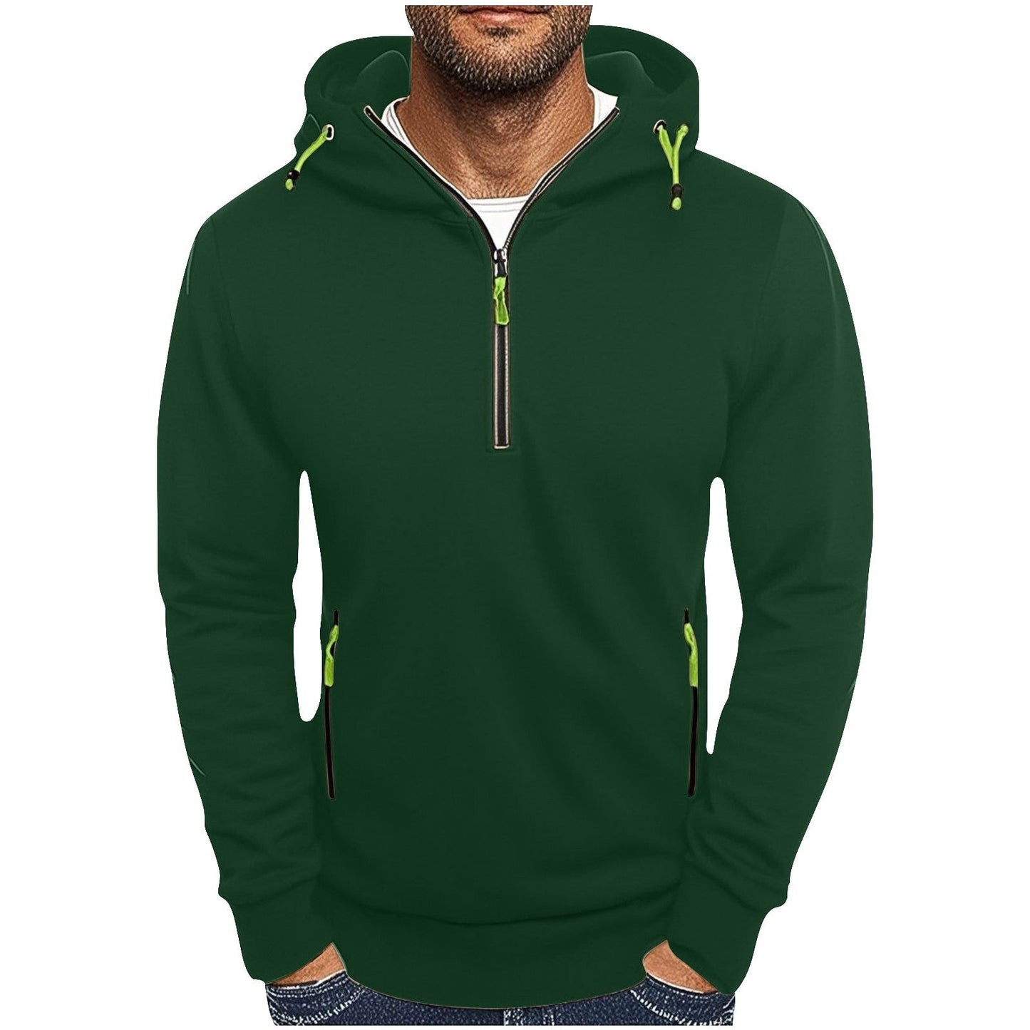 Herren modischer Kapuzenpullover mit zwei Taschen und halbem Reißverschluss ModeGeist