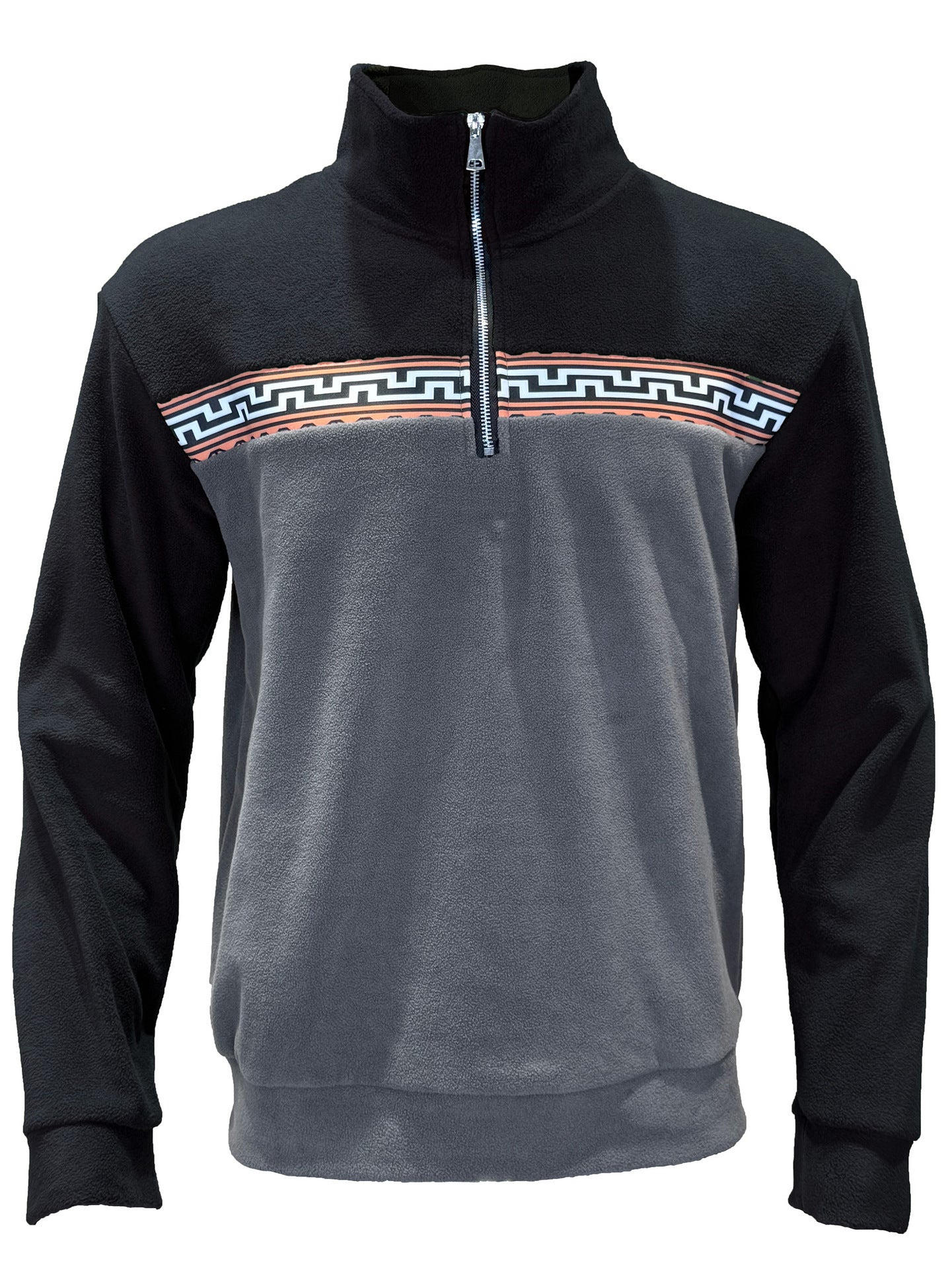 Herren Fleece-Pullover mit stylishem Stehkragen und farblich abgesetztem Muster ModeGeist