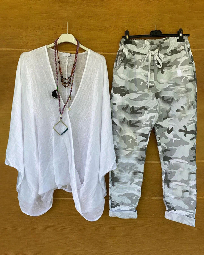 Army-Style Relaxed Overcut Tunic and Cargo Pants - Trendy Fashion
