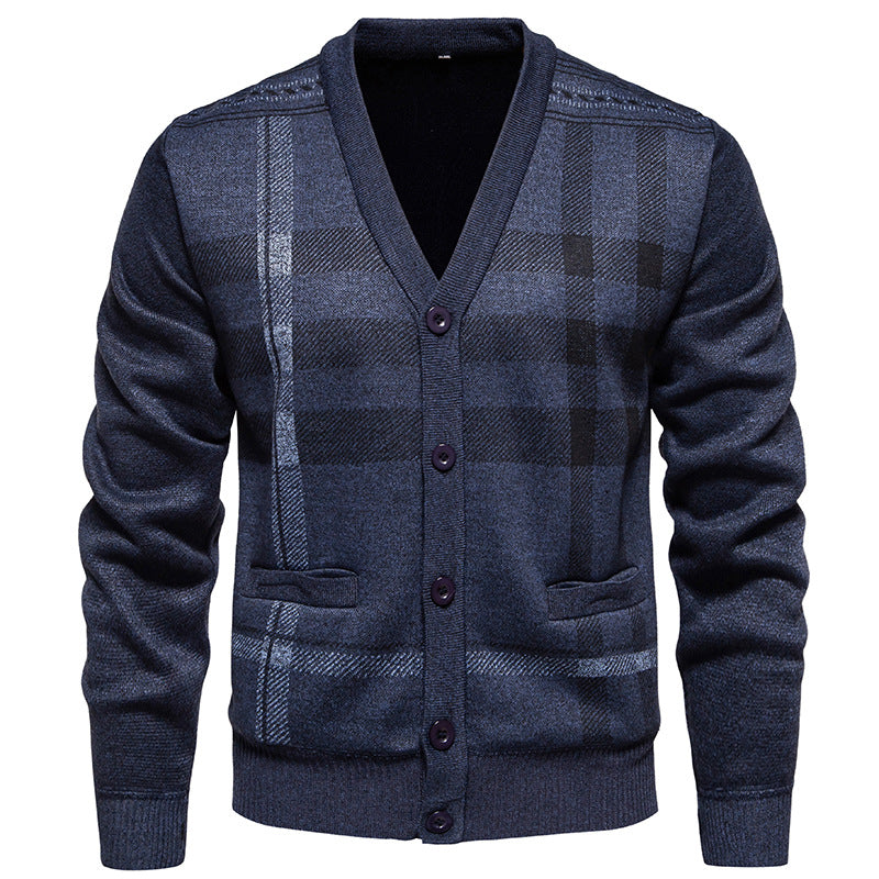Herren modische Strickjacke mit klassischem Karomuster ModeGeist