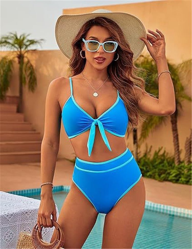 Moderner Damen-Sportbikini mit kreativen Knoten und hoher Taille