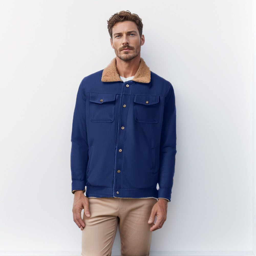 Herren lässige Jacke mit Kunstfellkragen und praktischen Taschen ModeGeist