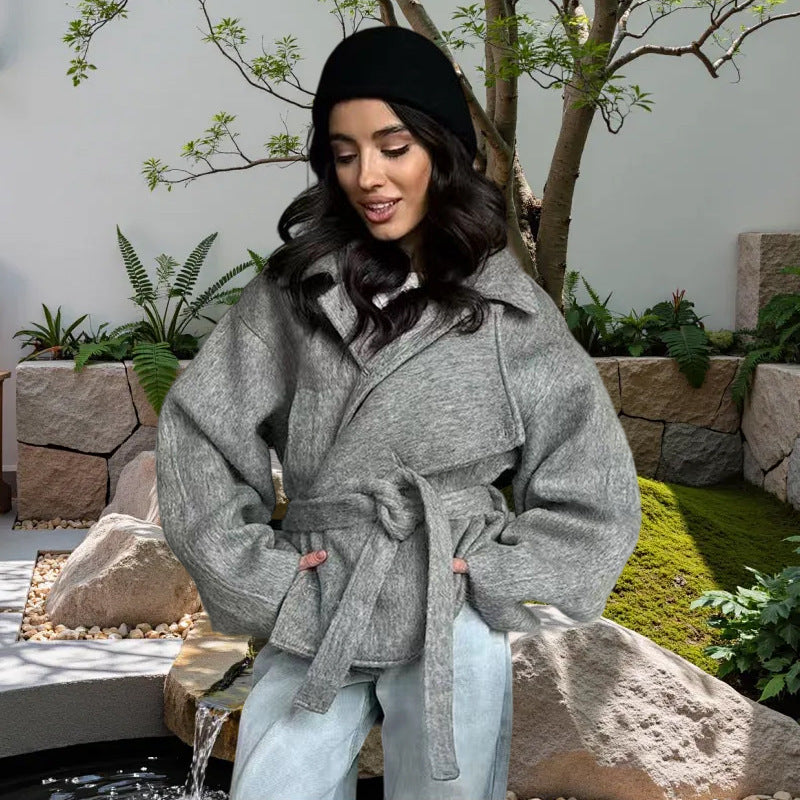 Damen Oversized Wollmantel mit Gürtel ModeGeist
