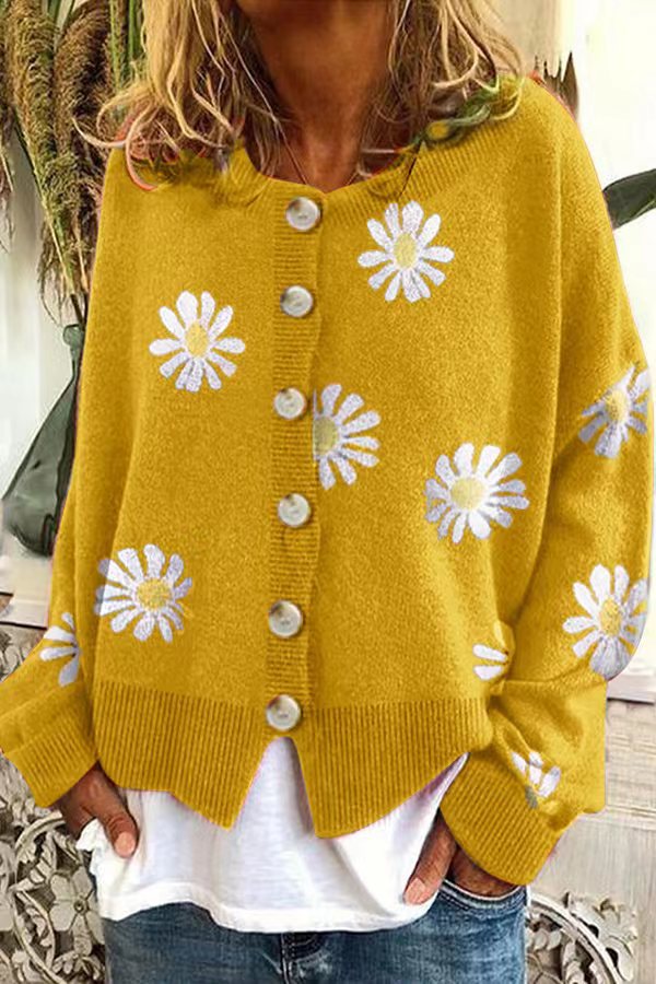 Damen Farbiger Baumwollpullover mit Blumenmuster ModeGeist