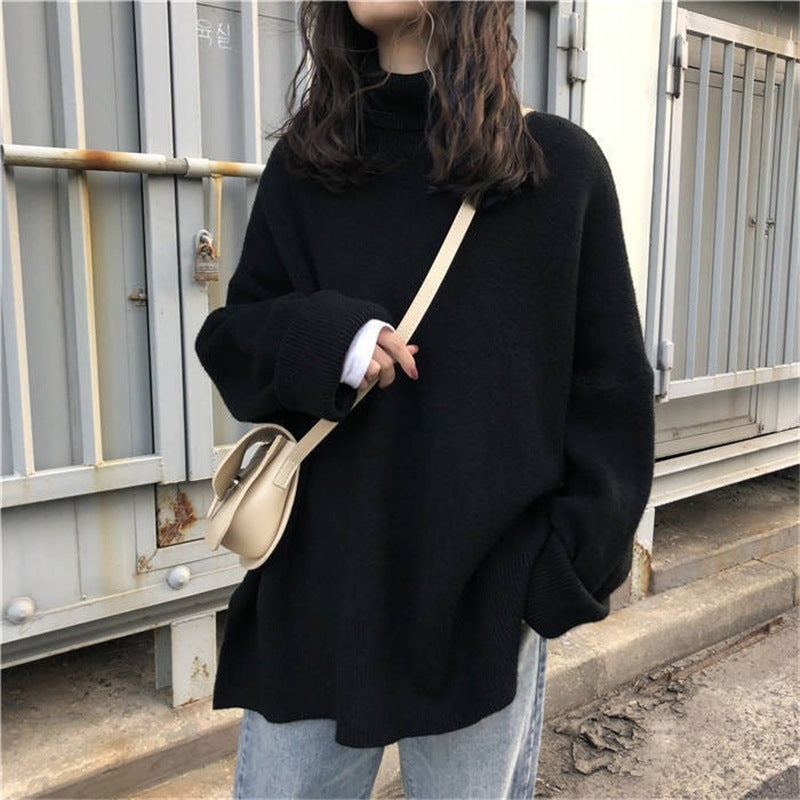 Damen Oversized Pullover mit hohem Kragen und Puffärmeln ModeGeist