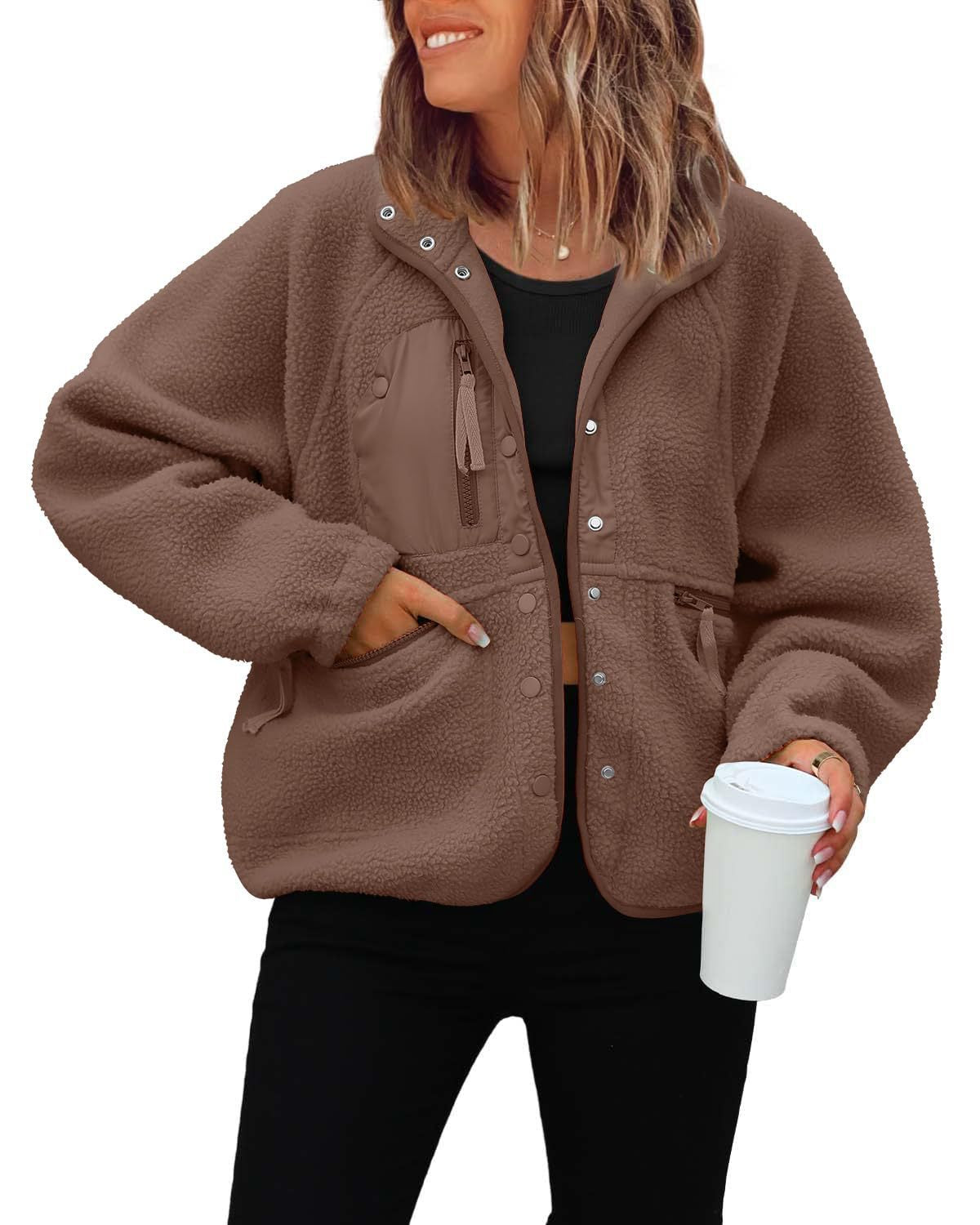 Damen kuschelige Fleecejacke mit praktischen Taschen ModeGeist