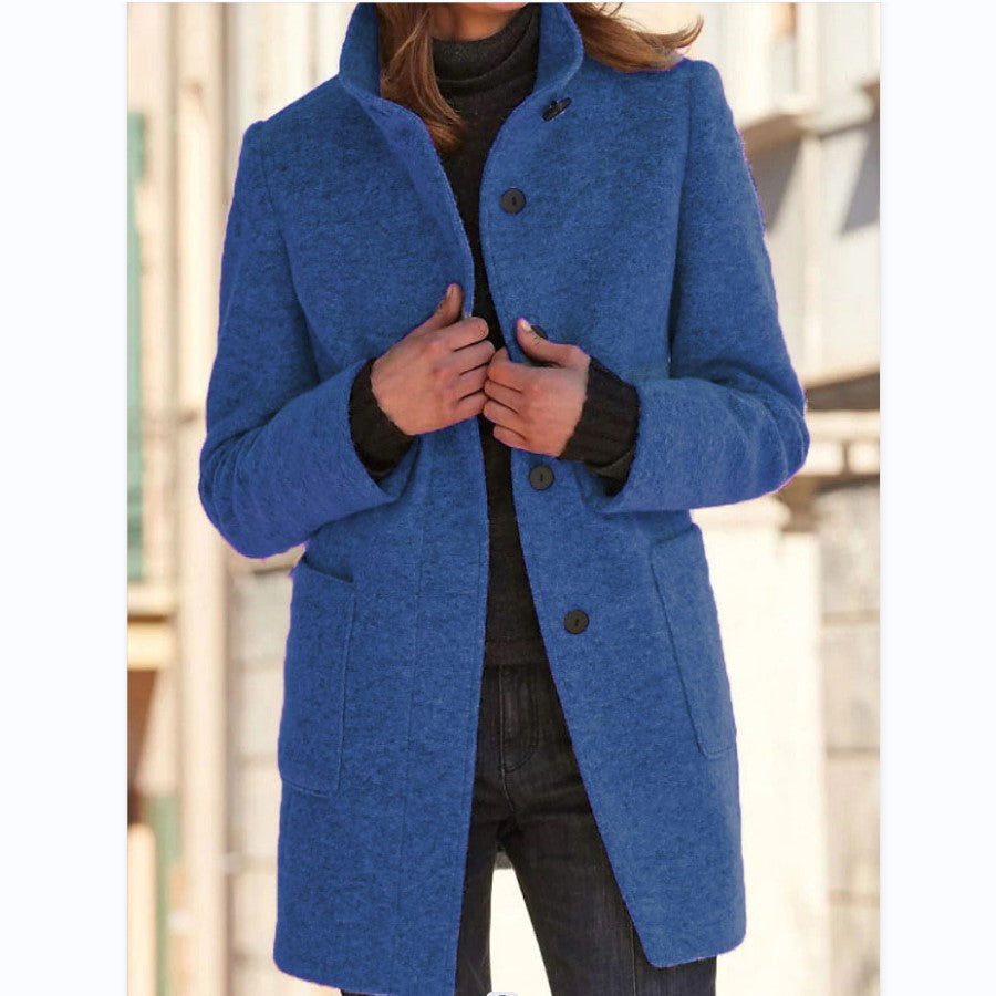 Damen eleganter Wollmantel mit modernem Schnitt und praktischen Taschen ModeGeist