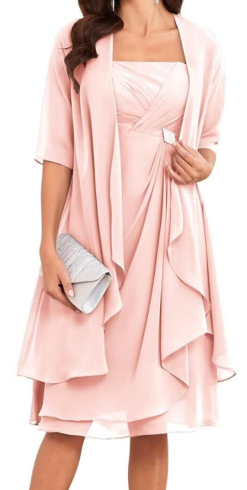 Elegantes Maxikleid für Damen mit Wickeldesign und transparenten Ärmeln - MODEGEIST