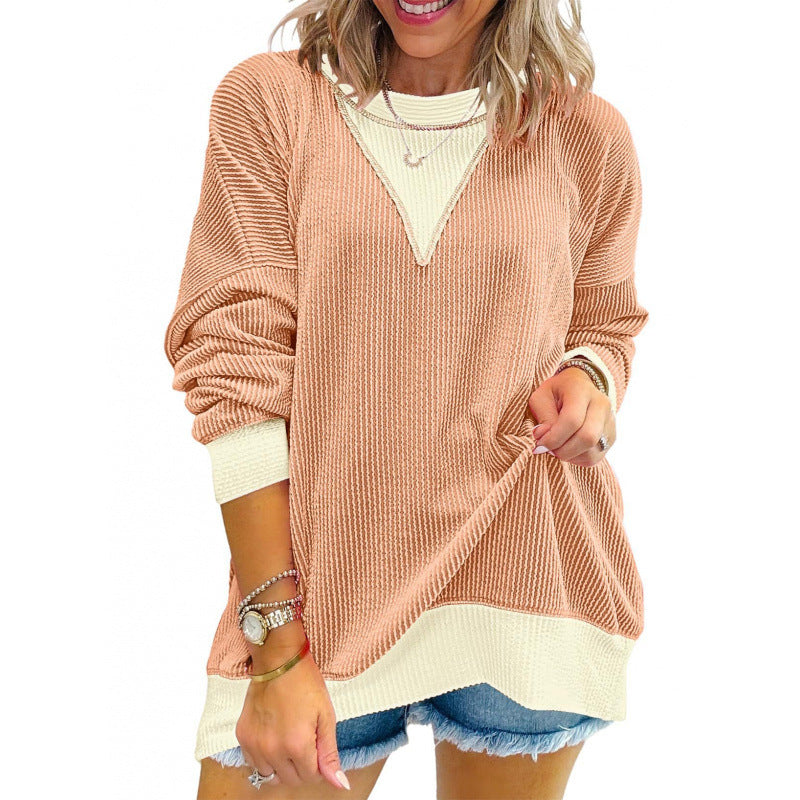 Damen lässiger Pullover aus strukturiertem Material mit V-Ausschnitt ModeGeist
