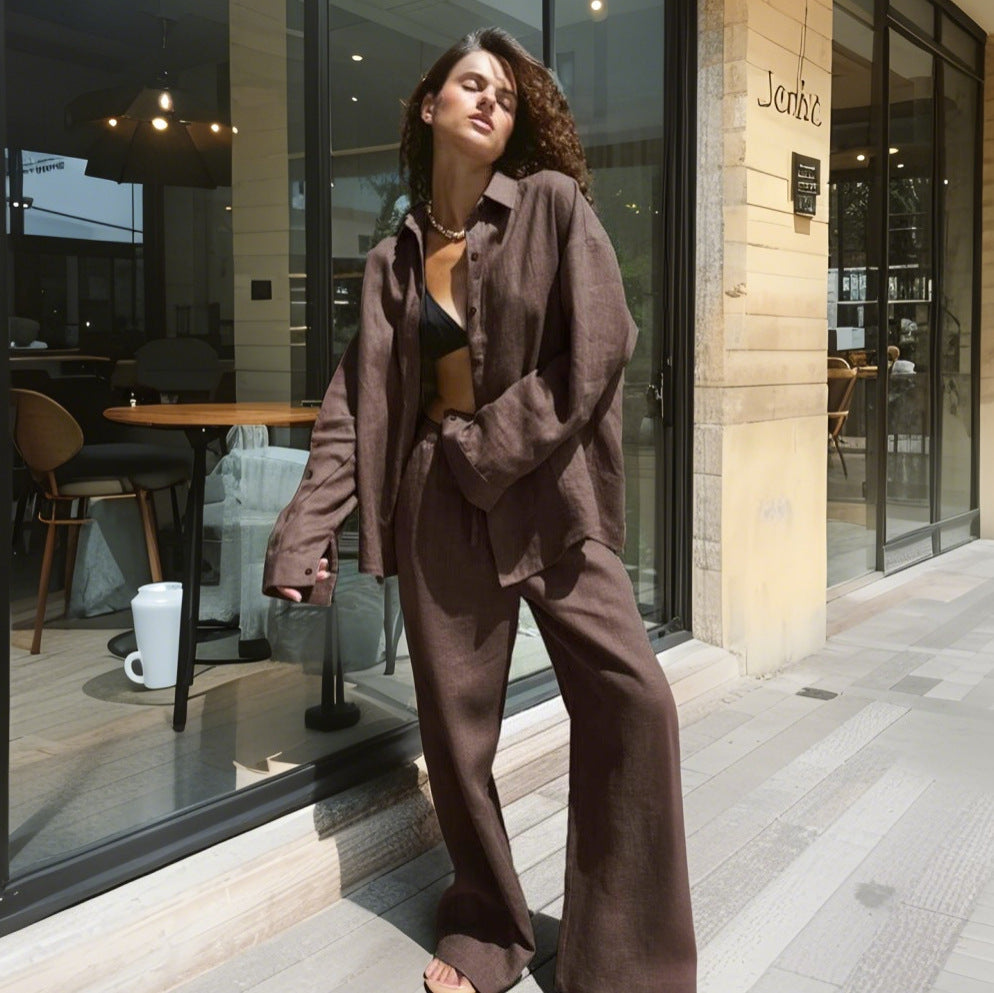 Damen Bequemer Leinen-Loungewear-Anzug ModeGeist