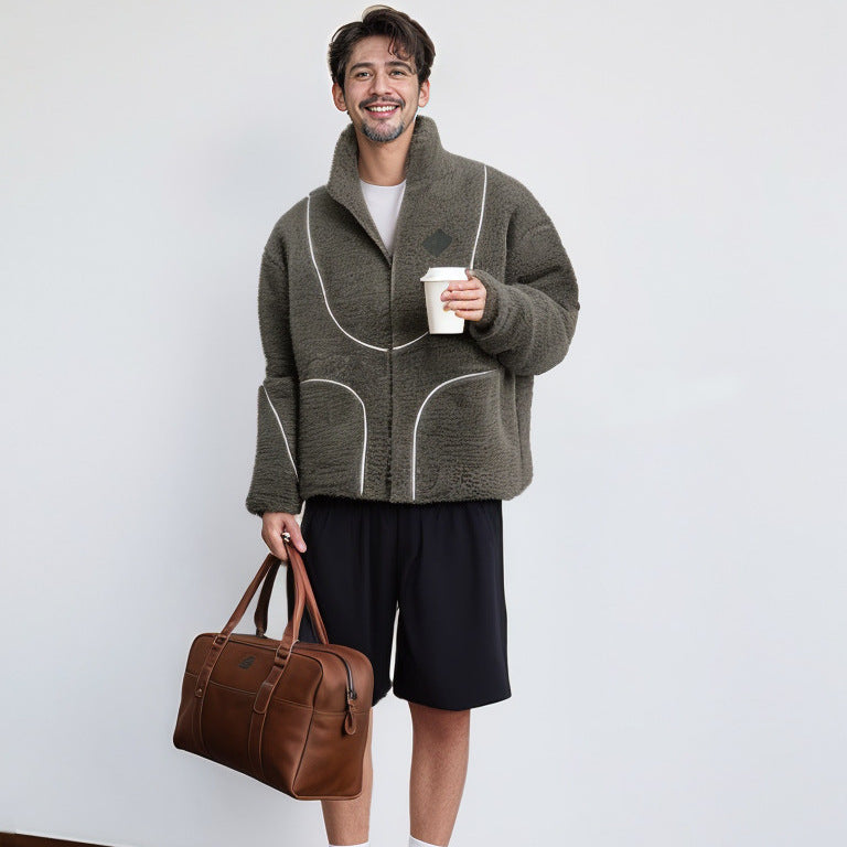 Herren Gemütliche Teddyjacke mit Kontrastnähten ModeGeist