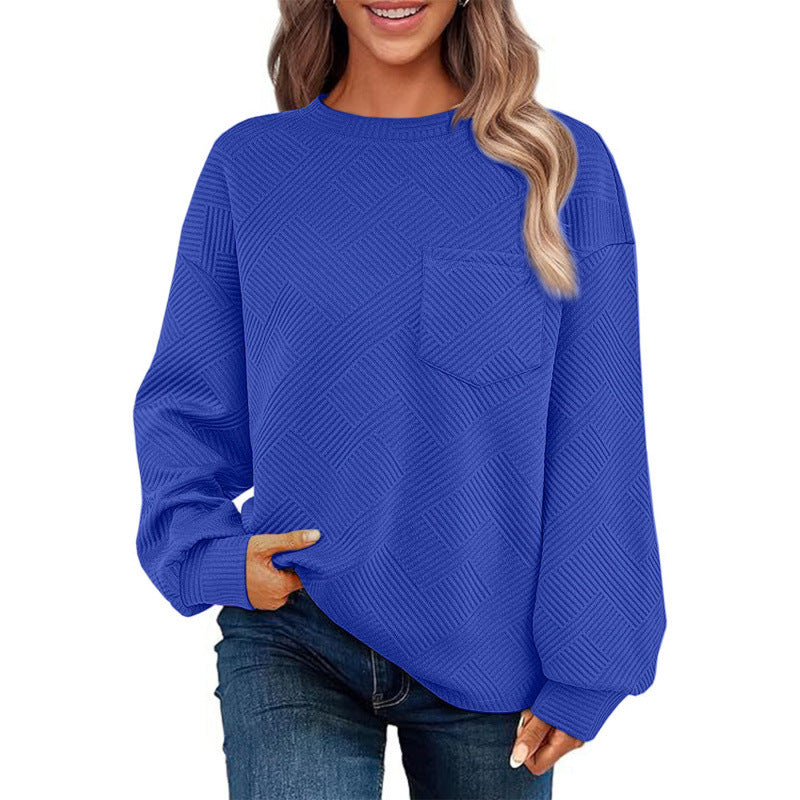 Damen lässiger Pullover mit strukturiertem Muster und praktischer Brusttasche ModeGeist