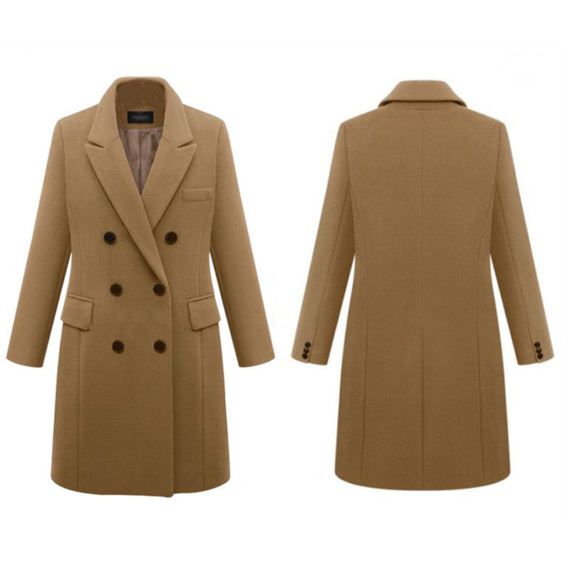 Damen eleganter doppelt-geknöpfter Wollmantel mit Taschen ModeGeist