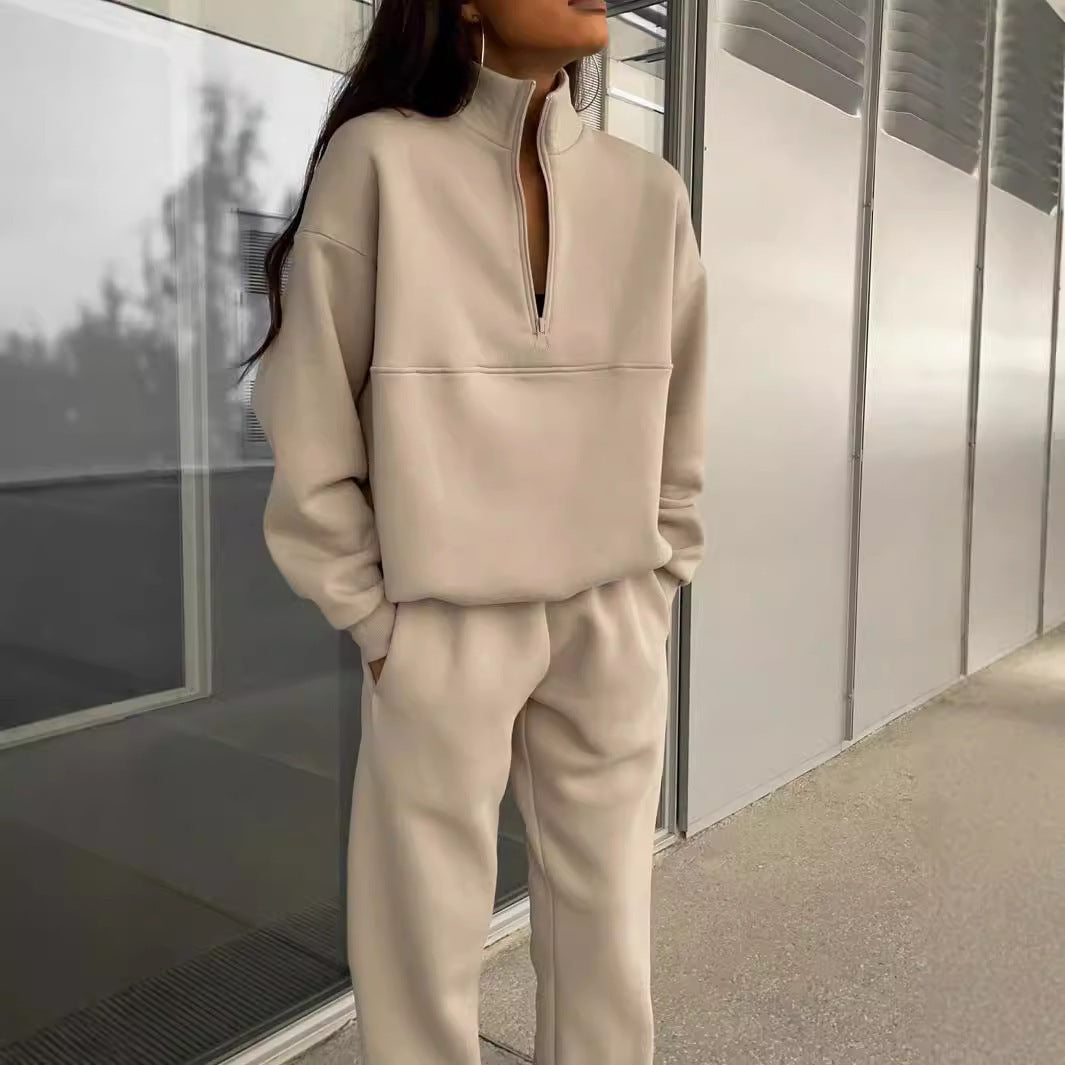 Damen bequemer Polarkragen Sweater mit passender Jogginghose ModeGeist