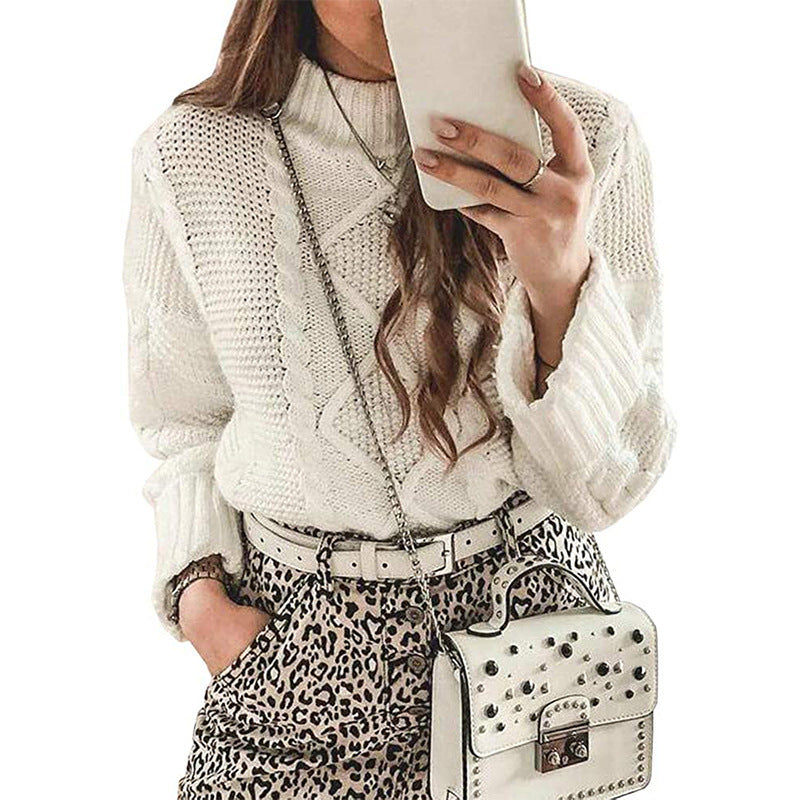 Damen Grobstrickpullover mit strukturierter Maschenoptik und hohem Kragen ModeGeist