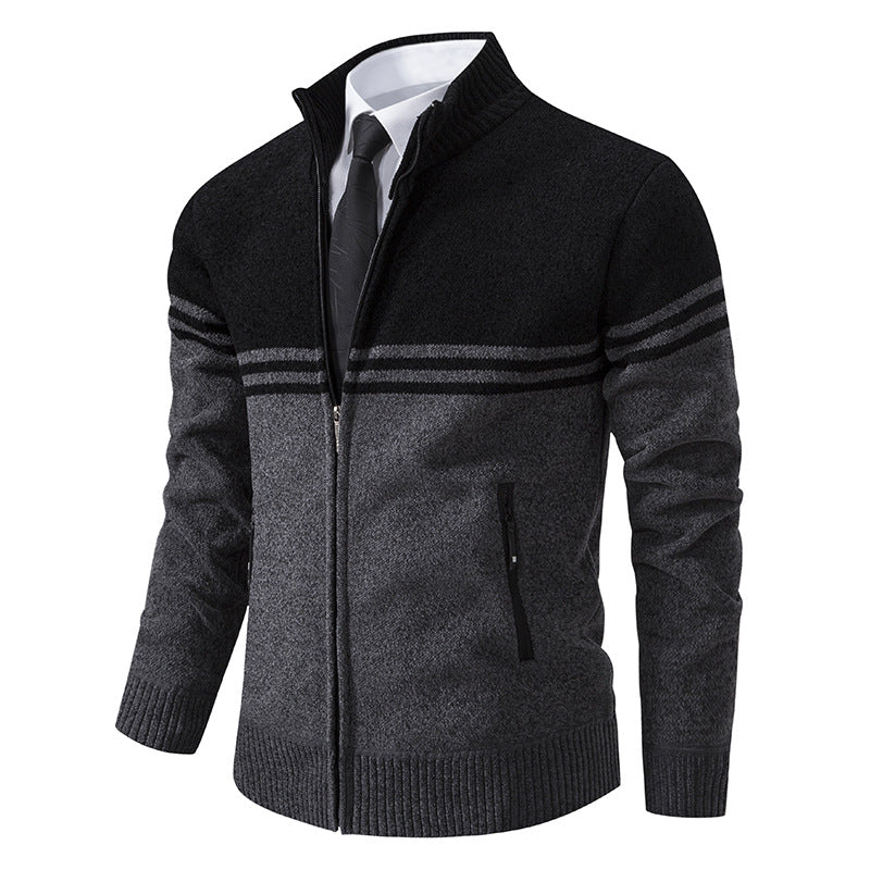 Herren sportliche und modische Strickjacke mit Reißverschluss und kontrastierenden Streifen ModeGeist