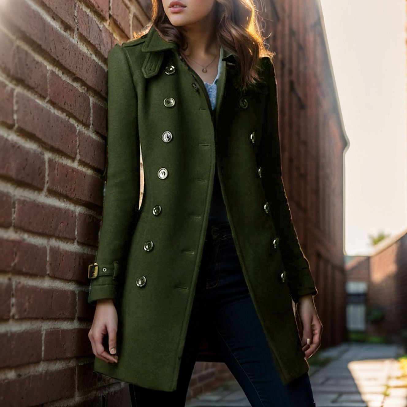 Damen Wollmantel mit stilvollem Knopfdesign ModeGeist