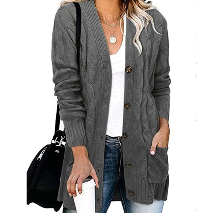 Damen Strickjacke mit Zopfdesign und praktischen Taschen ModeGeist