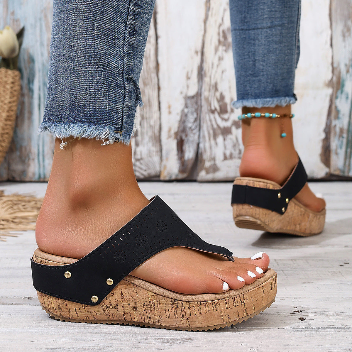 Modische Damen Zehensandalen mit Plateau
