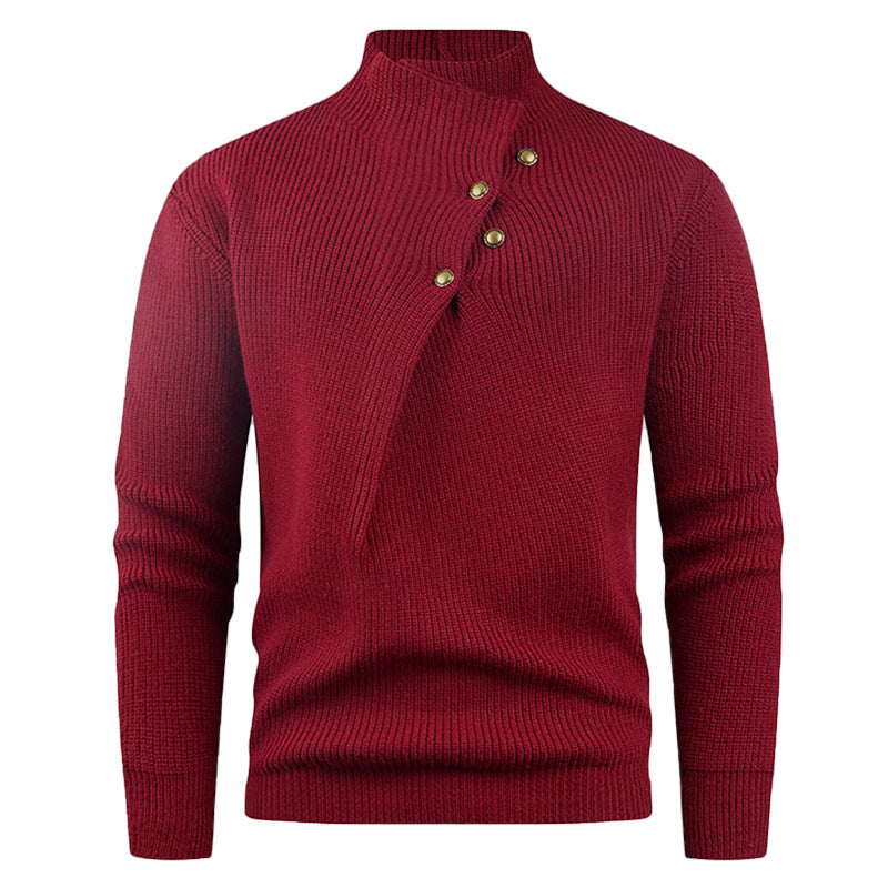 Herren Strickpullover mit asymmetrischem Kragen und dekorativen Holzknöpfen ModeGeist