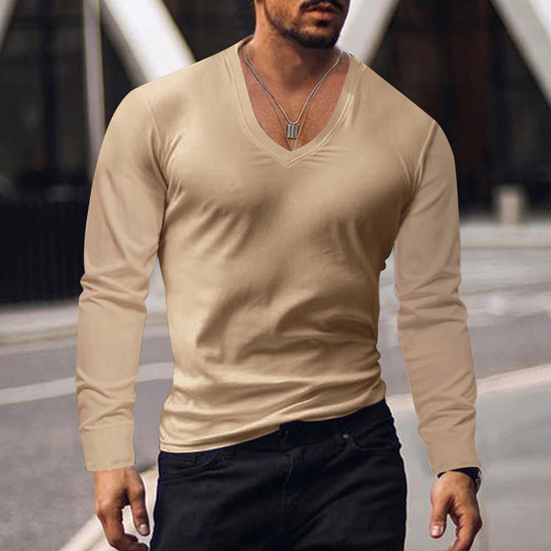 Herren V-Ausschnitt Langarmshirt aus weichem Baumwollmix mit figurbetonter Passform ModeGeist