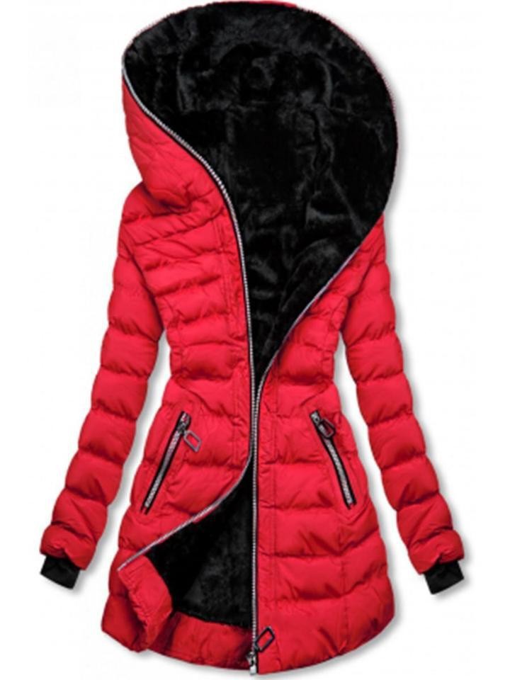 Damen gefütterte Winterjacke mit hohem Kragen und stilvollen Reißverschlusstaschen ModeGeist
