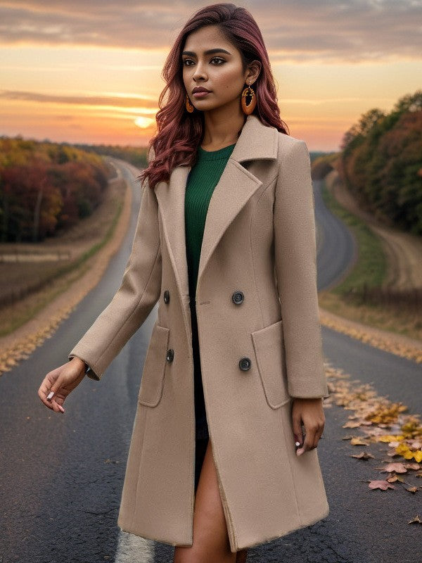 Damen eleganter Wollmantel mit doppelter Knopfleiste und praktischen Taschen ModeGeist