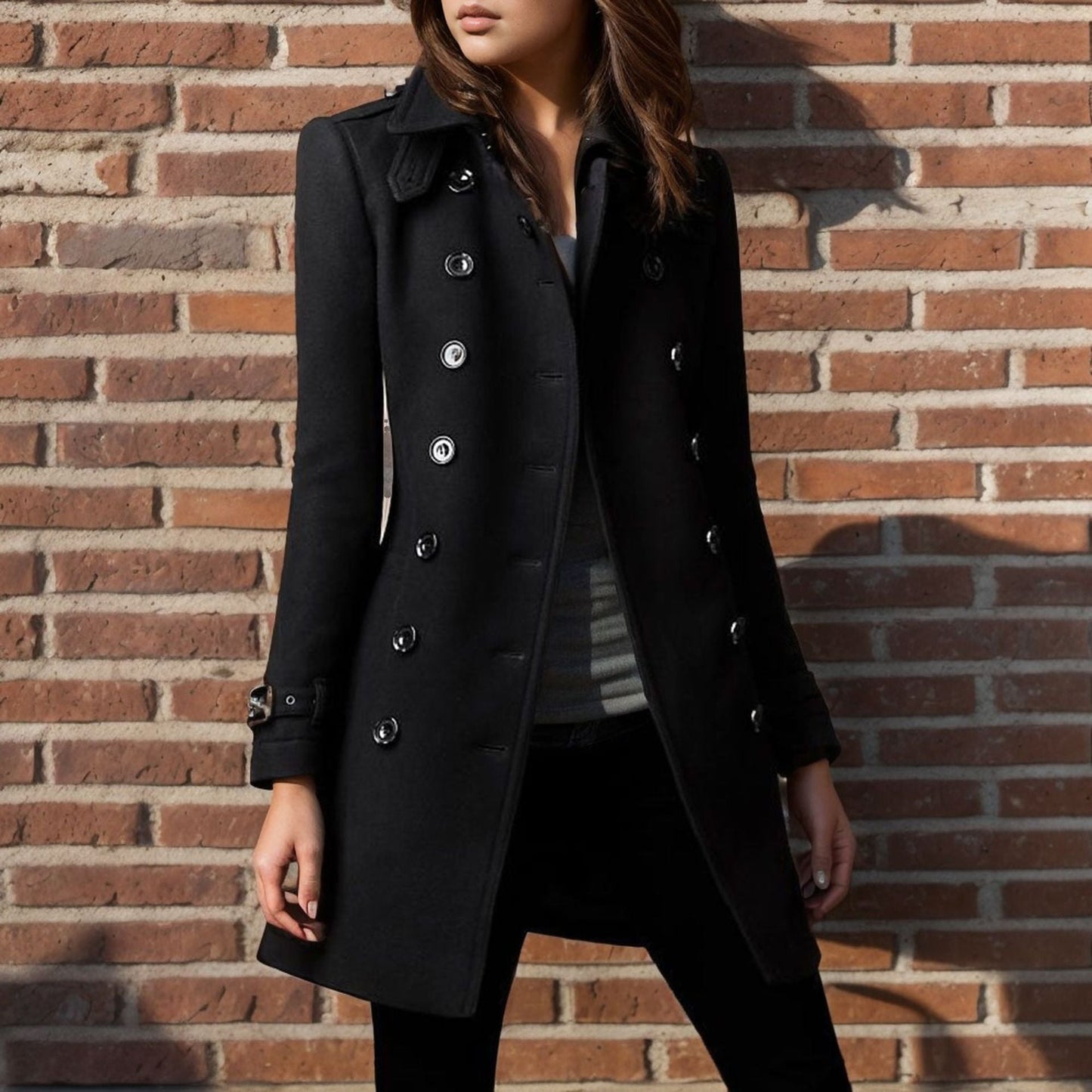 Damen Wollmantel mit stilvollem Knopfdesign ModeGeist