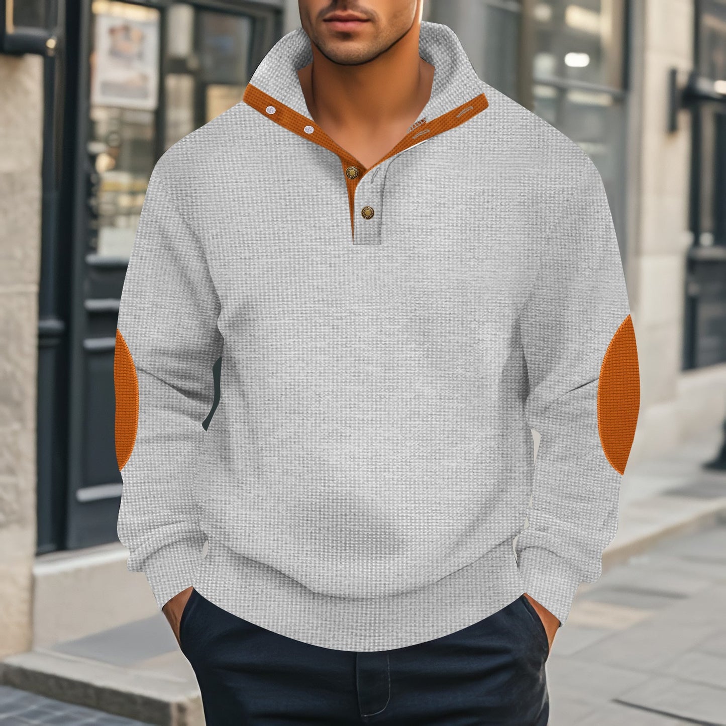 Herren Henley-Pullover mit strukturiertem Design und Kontrastakzenten ModeGeist