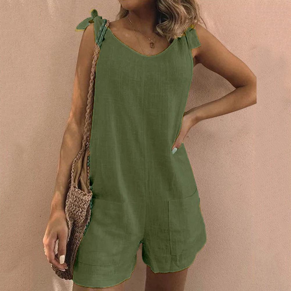 MODEGEIST Damen Playsuit mit Schleifenträgern Taschen verstellbar