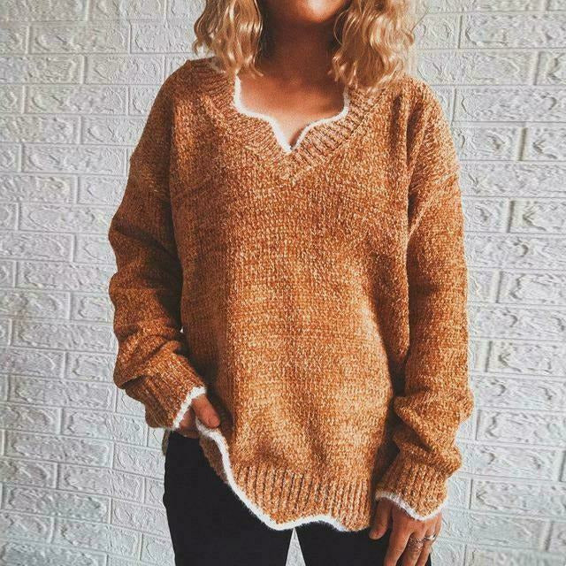 ModeGeist | Pullover - Damen Herbst Einfarbiger Lässiger Pullover