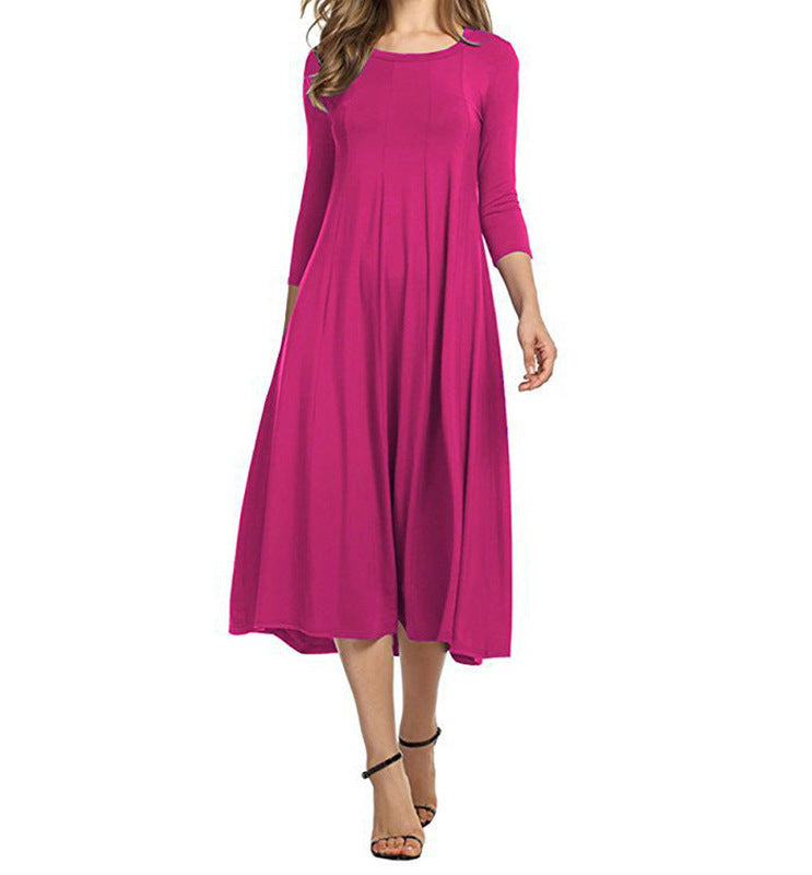 Schwingendes Damen-Midi-Kleid mit lässigen ¾-Ärmeln - Elegantes Design