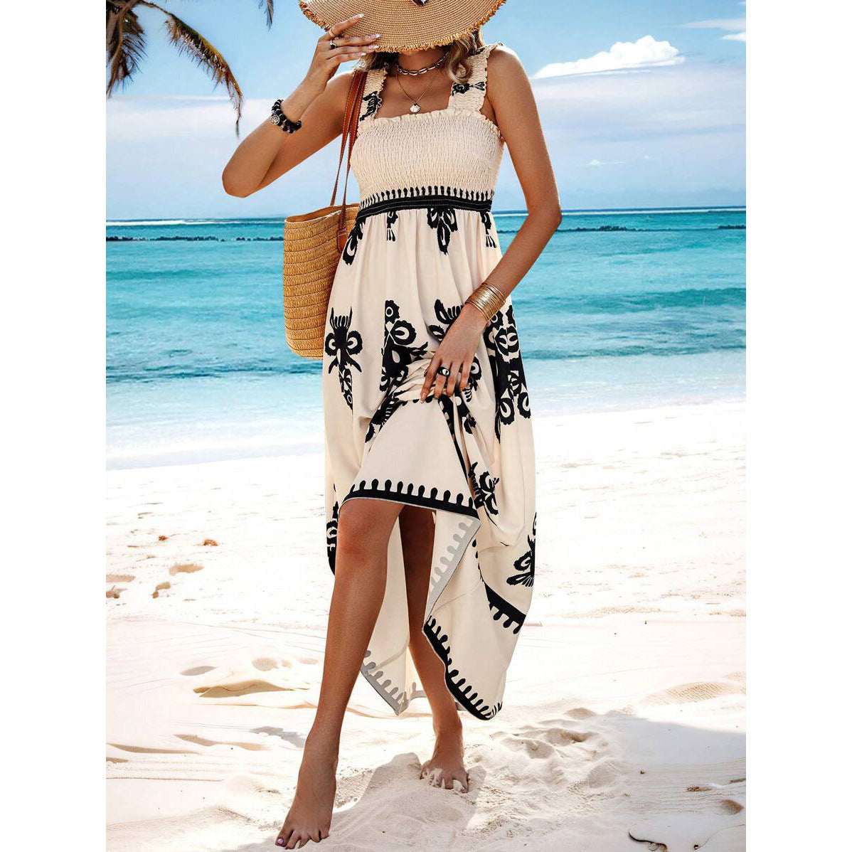 Maxikleid für Damen mit floralem Ikat-Print und weitem Rock von MODEGEIST
