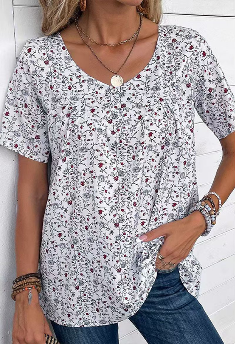 Modisches Blusen-Shirt für Damen mit Blumenmuster und aufwendigen Druckdetails