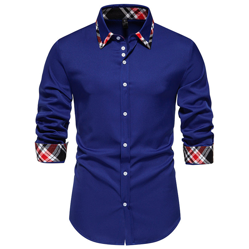 Herren elegantes Langarmhemd mit kontrastierenden Karodetails ModeGeist