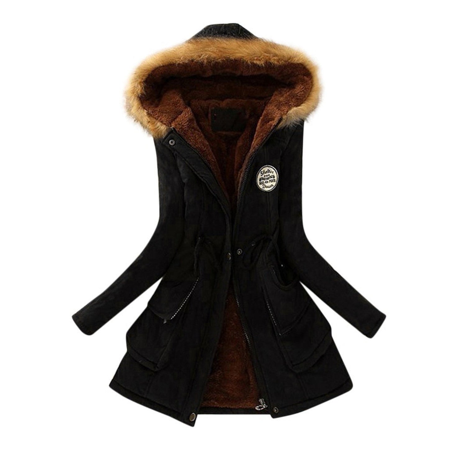 ModeGeist | Winter Taille Kordelzug Fell Kapuzenjacke