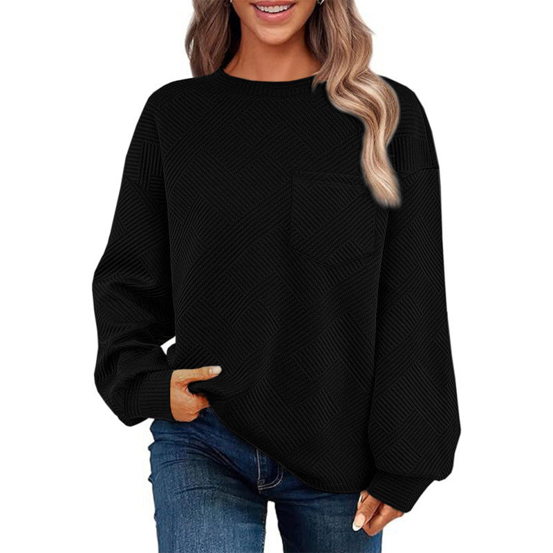 Damen lässiger Pullover mit strukturiertem Muster und praktischer Brusttasche ModeGeist