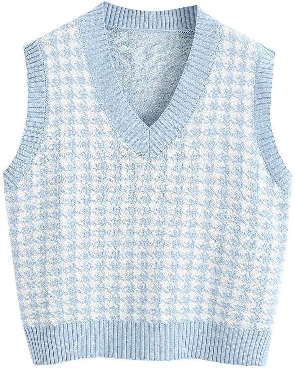 Damen ärmellose Strickweste mit modernem Hahnentrittmuster ModeGeist