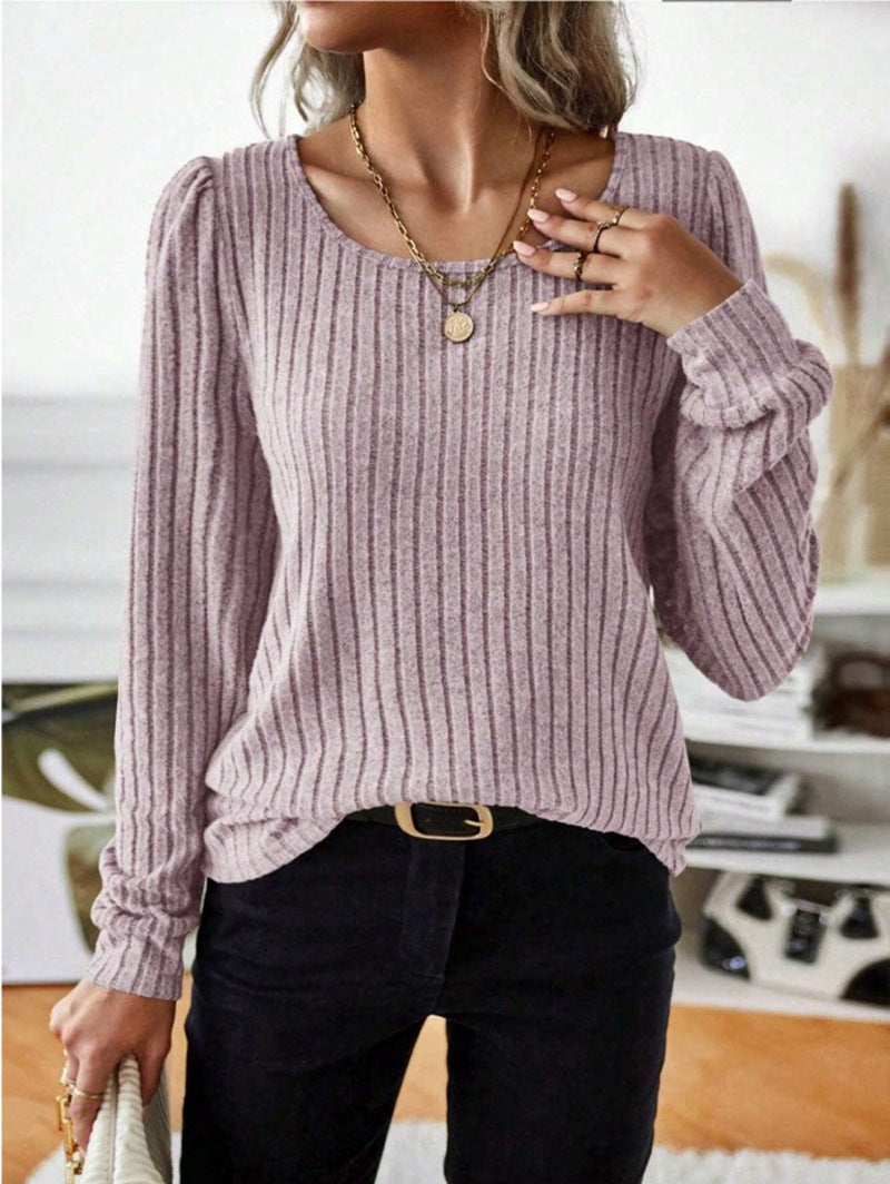 Damen Gestreifter Pullover mit Puffärmeln ModeGeist