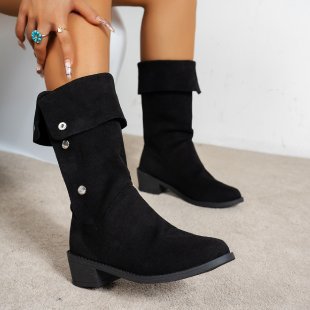 Damen Elegante Stiefel aus weichem Wildleder mit modischen Knopfdetails ModeGeist