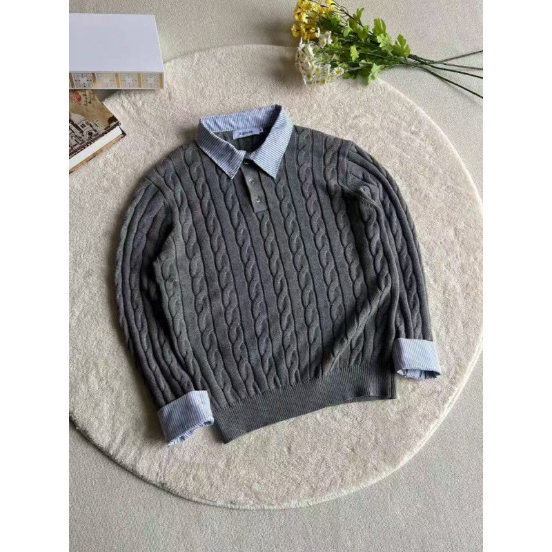 Damen Strickpullover mit dekorativem Zopfmuster und engem Kragen ModeGeist